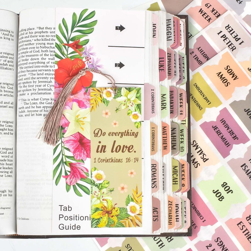 Cualfec Bible Index Tabs New & Old Testament Tabs Matte Laminated Floral Design Laminated Bible Tabs Bible Journaling Supplies for Women and Men- 122 Pcs (Boho) - Image 1